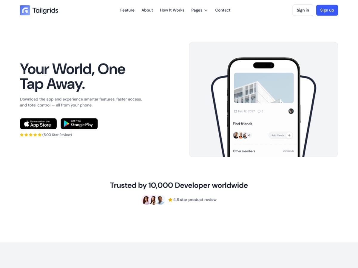 Aperçu du modèle AppSpace : Clair, bleu, application mobile en scène
